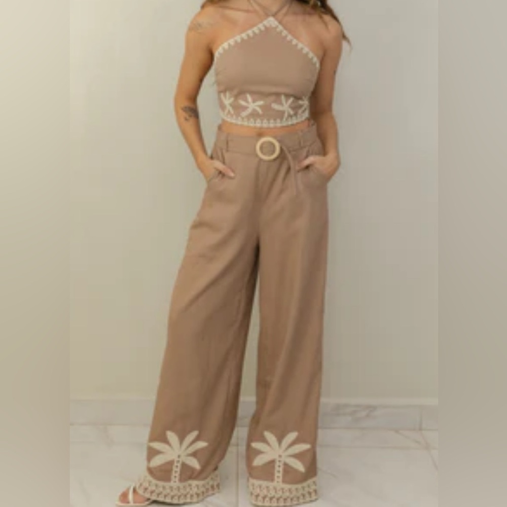 Women's Tan Wide-Leg Pants